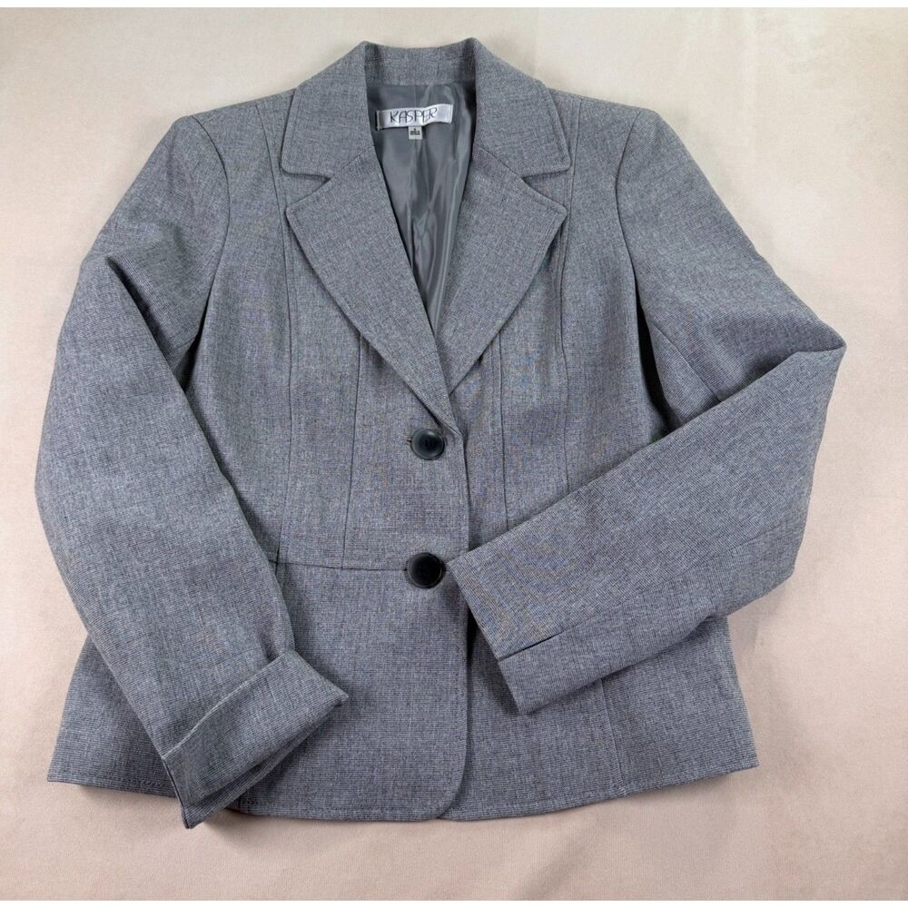 Kasper Gray Career Blazer Womens Size 4 Two Button Tailored Office Jacket EUC